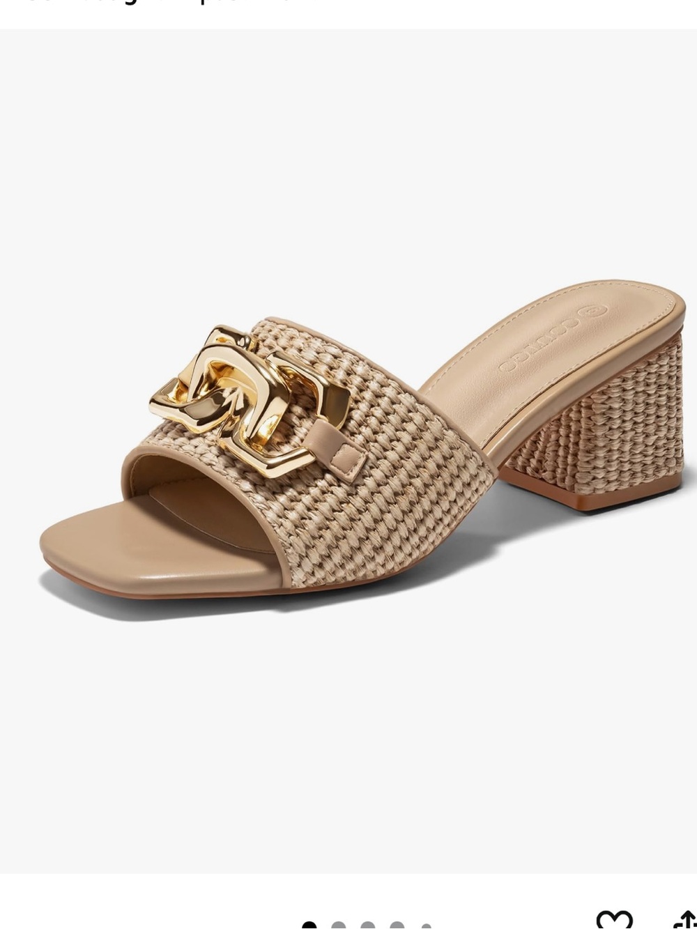 Raffia Gold-Chain Slide Sandal - Beige